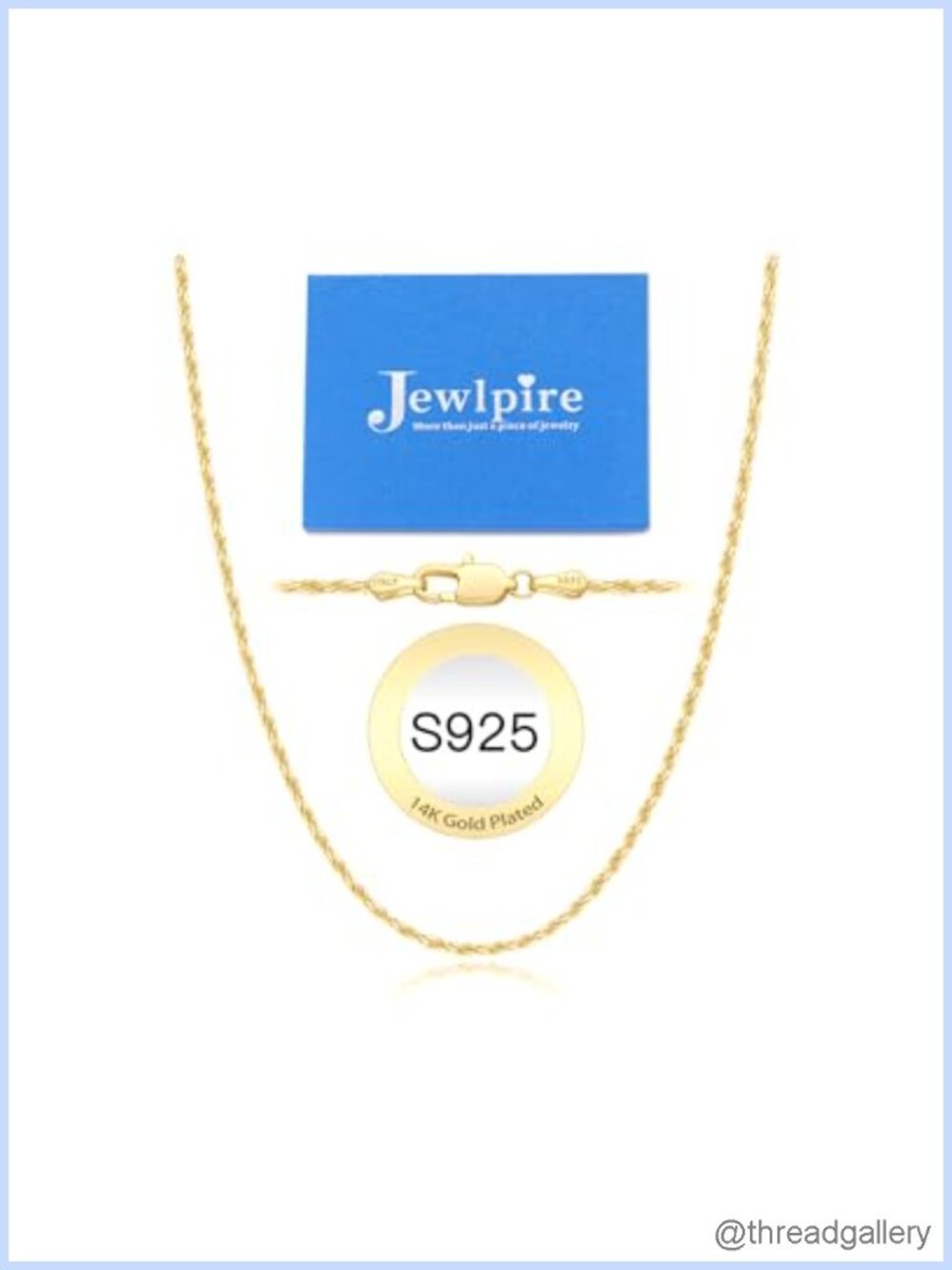 14K Gold Plated 925 Sterling Silver Rope Chain Necklace Women 2mm